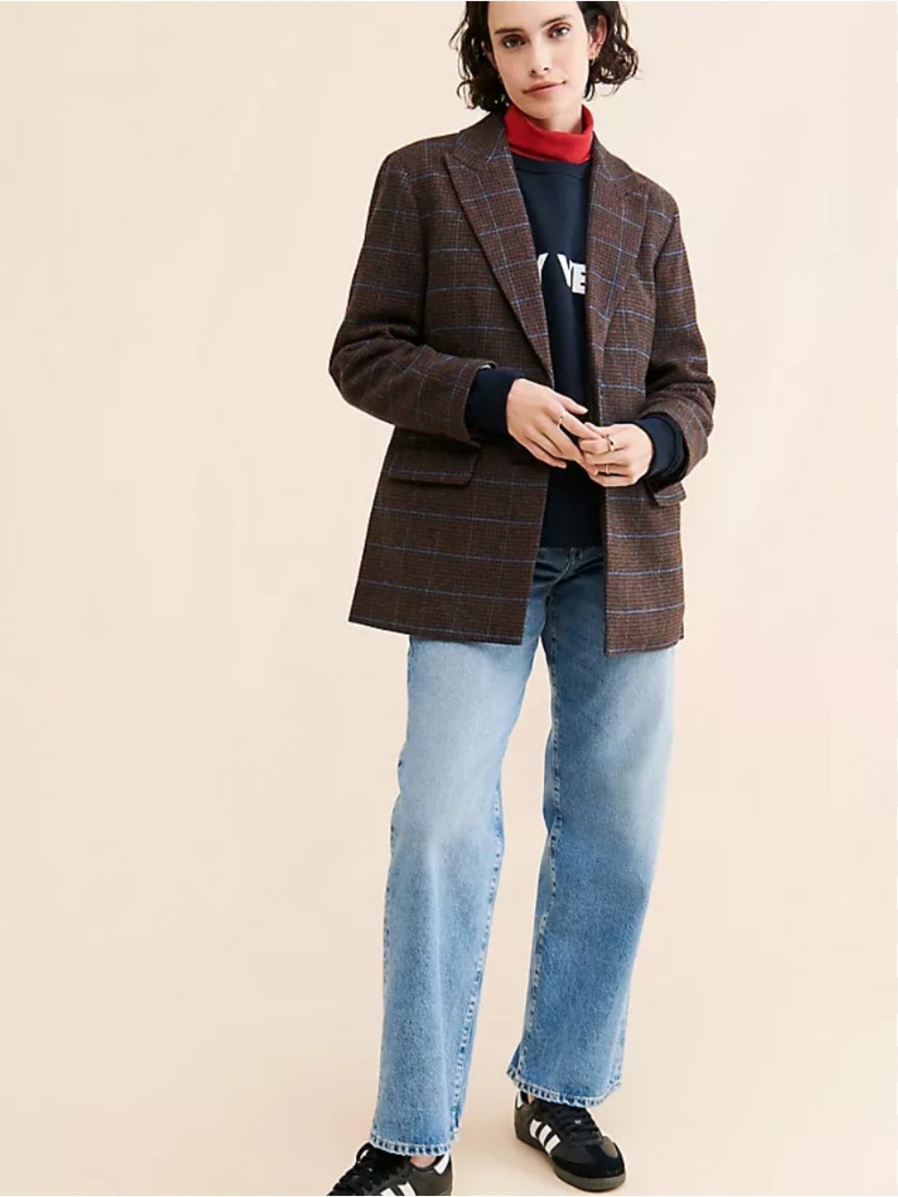 MADEWELL Raja Brown Blue Wool Blend Plaid Oversized Blazer Jacket Size 4 NWT